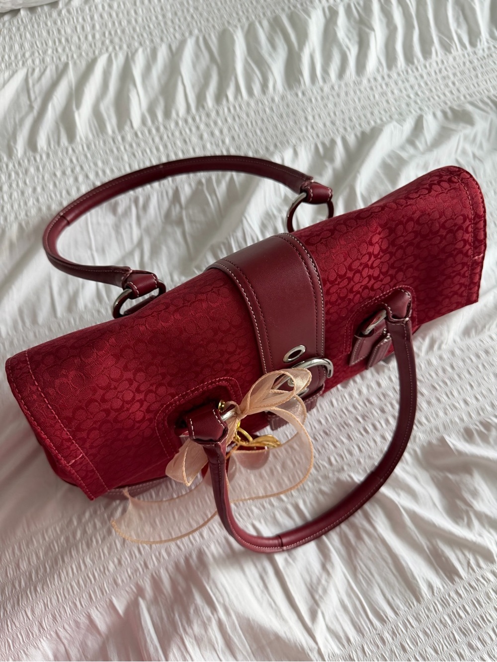 Vintage Coach Red Jacquard Canvas Soho Flap Tote - Picture 7 of 12